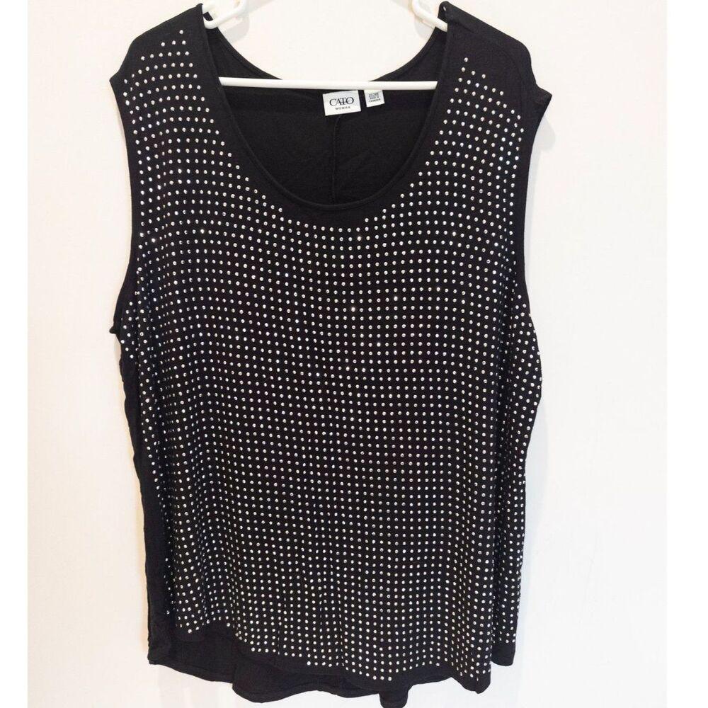 Cato women's black rhinestone front sleeveless blouse size 22/24W